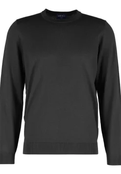 MARVELIS modern fit trui wol, O-hals, zwart