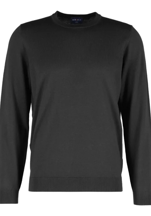 MARVELIS modern fit trui wol, O-hals, zwart