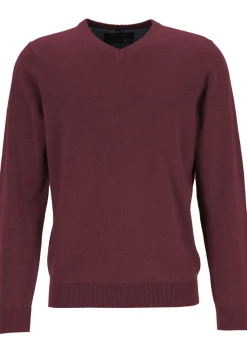 MARVELIS modern fit trui katoen, V-hals, aubergine