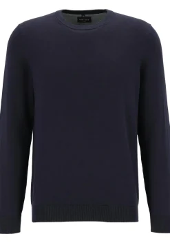 MARVELIS modern fit trui katoen, O-hals, marine blauw