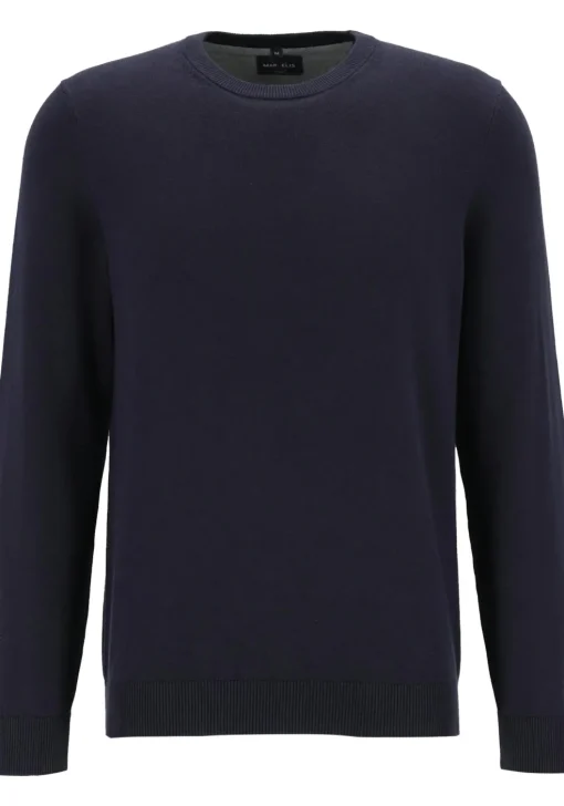MARVELIS modern fit trui katoen, O-hals, marine blauw