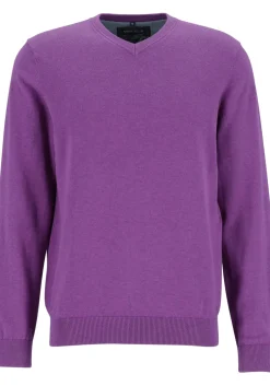 MARVELIS modern fit trui katoen, V-hals, aubergine paars