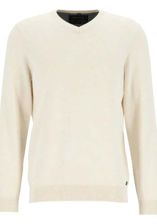 MARVELIS modern fit trui katoen, V-hals, ecru