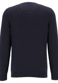 MARVELIS modern fit trui katoen, O-hals, marine blauw