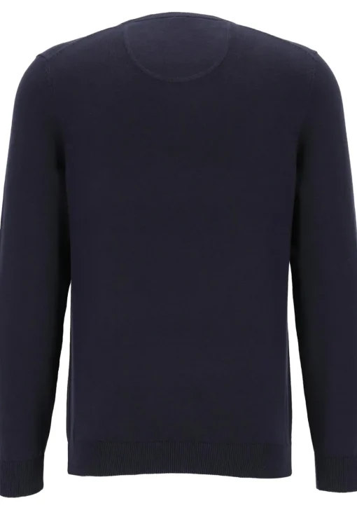 MARVELIS modern fit trui katoen, O-hals, marine blauw