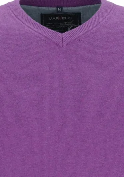 MARVELIS modern fit trui katoen, V-hals, aubergine paars