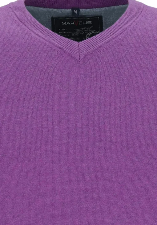 MARVELIS modern fit trui katoen, V-hals, aubergine paars