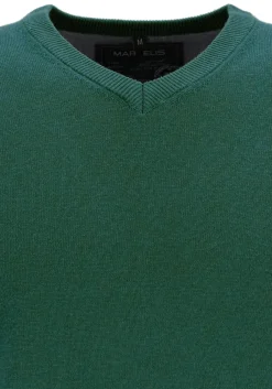 MARVELIS modern fit trui katoen, V-hals, groen