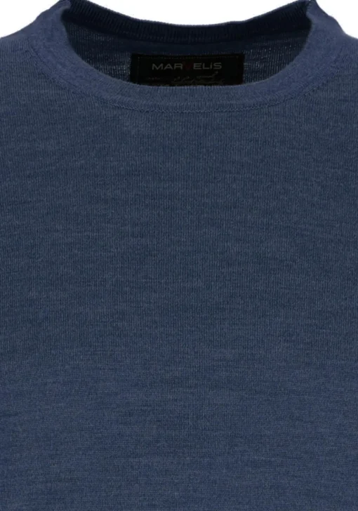 MARVELIS modern fit trui wol, O-hals, rookblauw