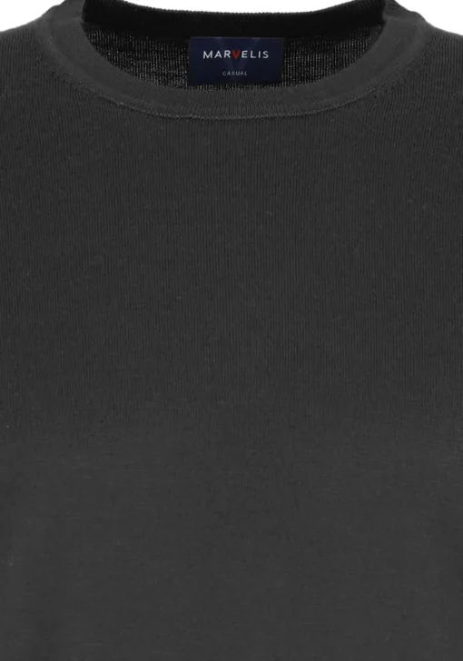 MARVELIS modern fit trui wol, O-hals, zwart