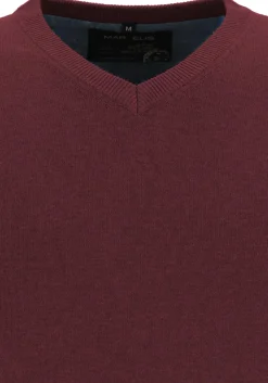 MARVELIS modern fit trui katoen, V-hals, aubergine