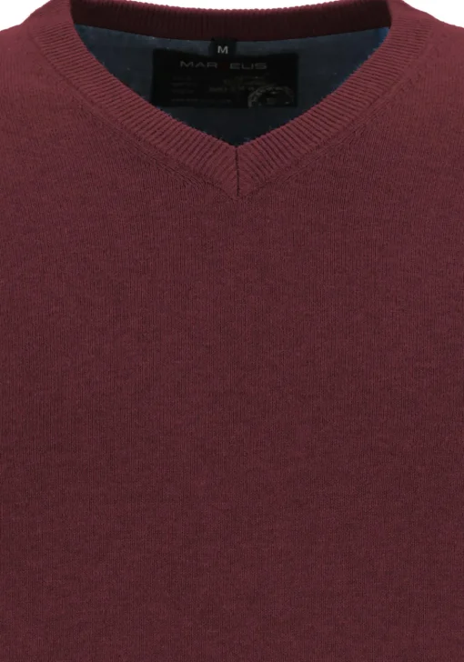 MARVELIS modern fit trui katoen, V-hals, aubergine