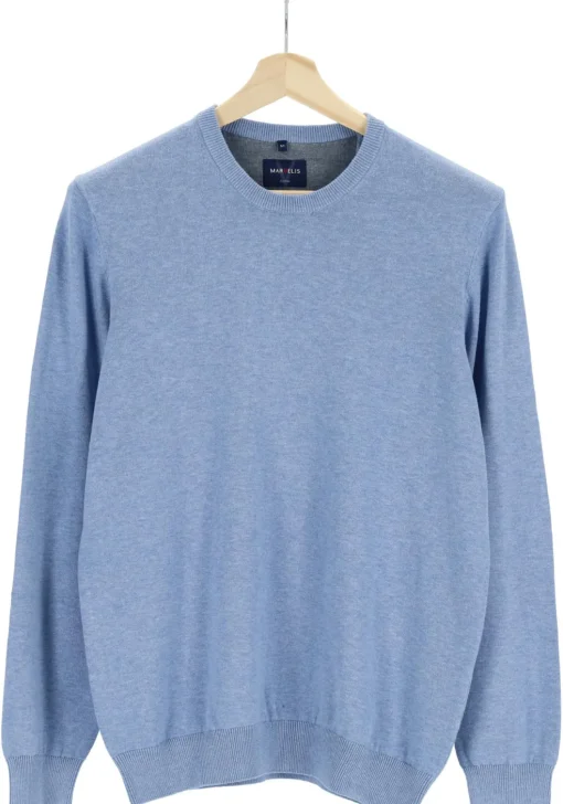 MARVELIS modern fit trui katoen, O-hals, lichtblauw