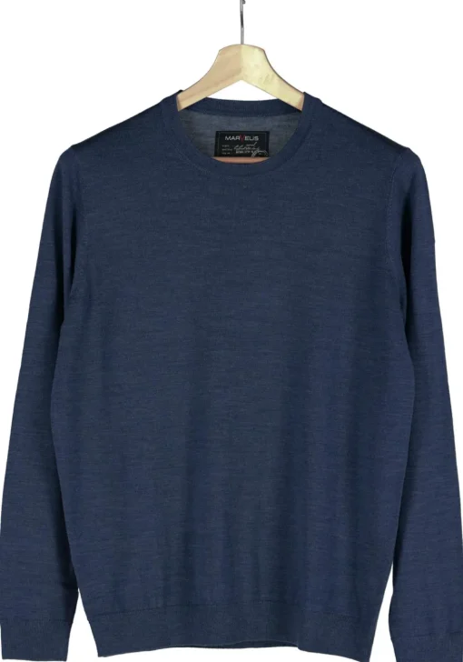 MARVELIS modern fit trui wol, O-hals, rookblauw