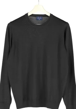 MARVELIS modern fit trui wol, O-hals, zwart