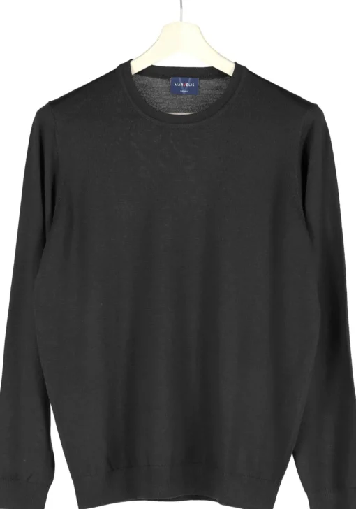 MARVELIS modern fit trui wol, O-hals, zwart