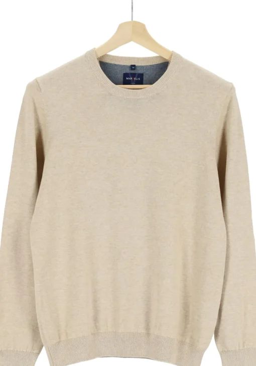 MARVELIS modern fit trui katoen, O-hals, beige