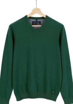 MARVELIS modern fit trui katoen, V-hals, groen