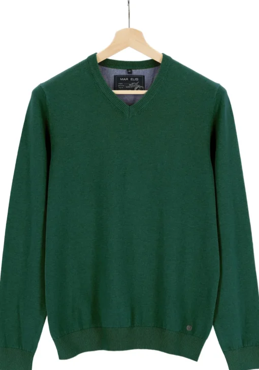 MARVELIS modern fit trui katoen, V-hals, groen
