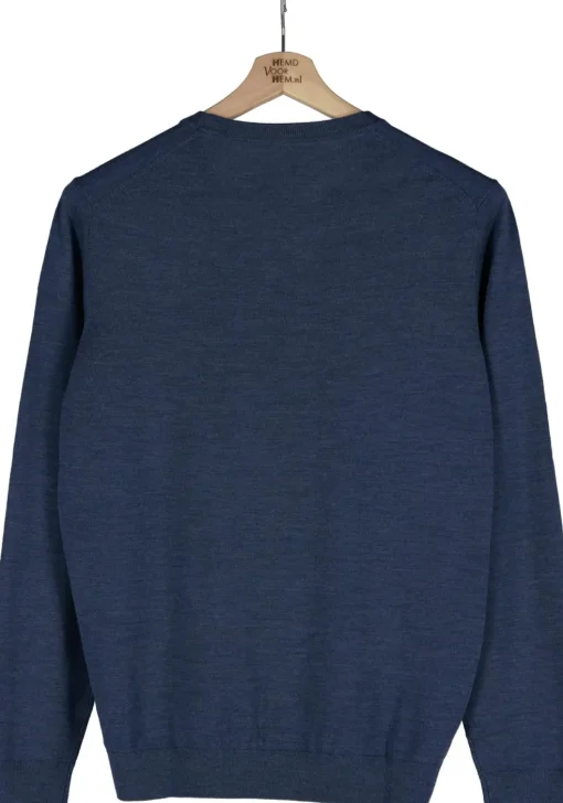 MARVELIS modern fit trui wol, O-hals, rookblauw