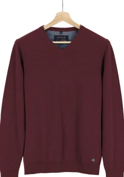 MARVELIS modern fit trui katoen, V-hals, aubergine