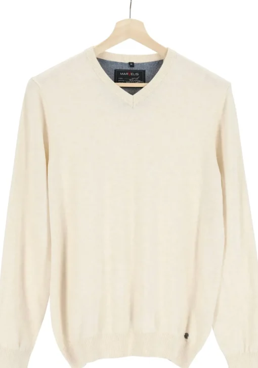 MARVELIS modern fit trui katoen, V-hals, ecru