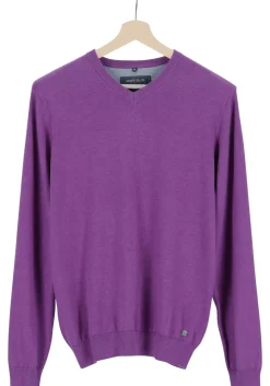 MARVELIS modern fit trui katoen, V-hals, aubergine paars