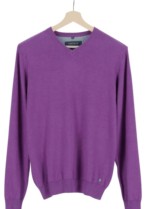MARVELIS modern fit trui katoen, V-hals, aubergine paars