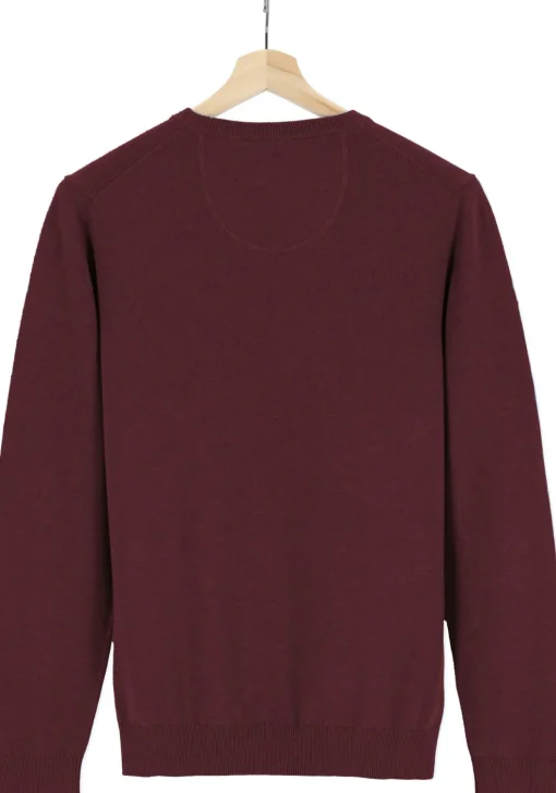MARVELIS modern fit trui katoen, V-hals, aubergine