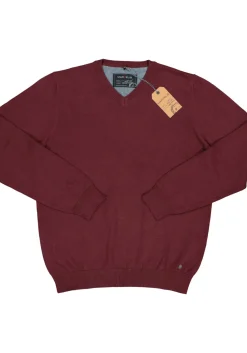 MARVELIS modern fit trui katoen, V-hals, aubergine