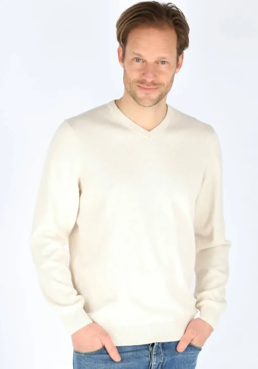MARVELIS modern fit trui katoen, V-hals, ecru