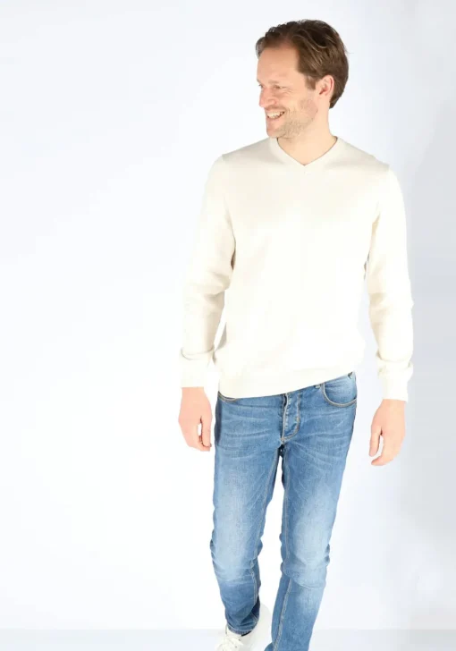 MARVELIS modern fit trui katoen, V-hals, ecru