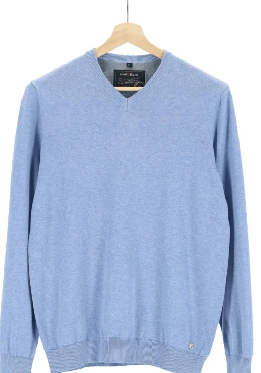 MARVELIS modern fit trui katoen, V-hals, lichtblauw