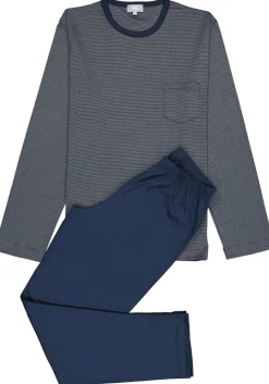 Mey heren pyjama Bennison, blauw heel fijn gestreept