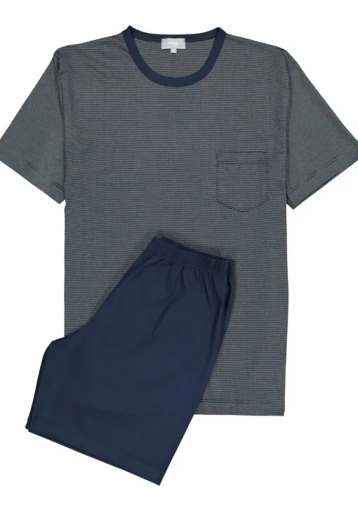 Mey heren shortama Bennison, blauw heel fijn gestreept