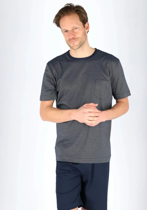 Mey heren shortama Bennison, blauw heel fijn gestreept
