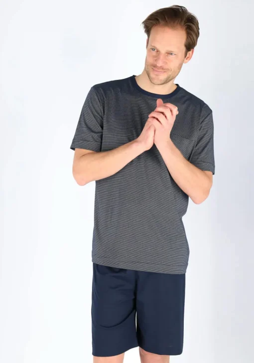 Mey heren shortama Bennison, blauw heel fijn gestreept