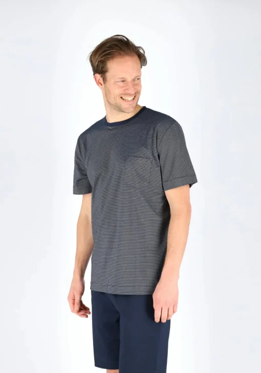 Mey heren shortama Bennison, blauw heel fijn gestreept