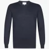Michaelis heren trui katoenmengsel, slim fit trui met V-hals, navy blauw