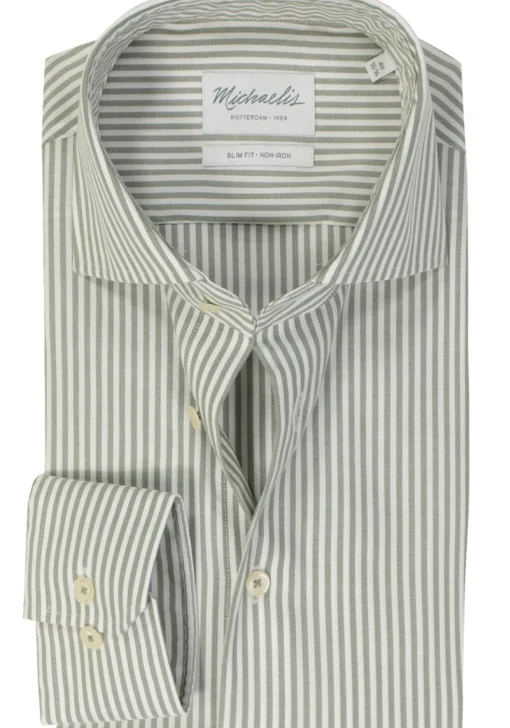 Michaelis slim fit heren overhemd, Oxford, groen gestreept