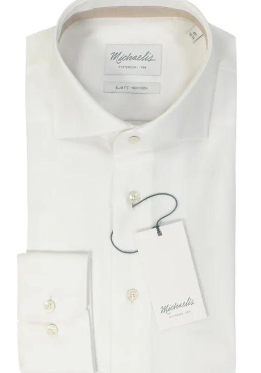 Michaelis slim fit heren overhemd, dobby, wit
