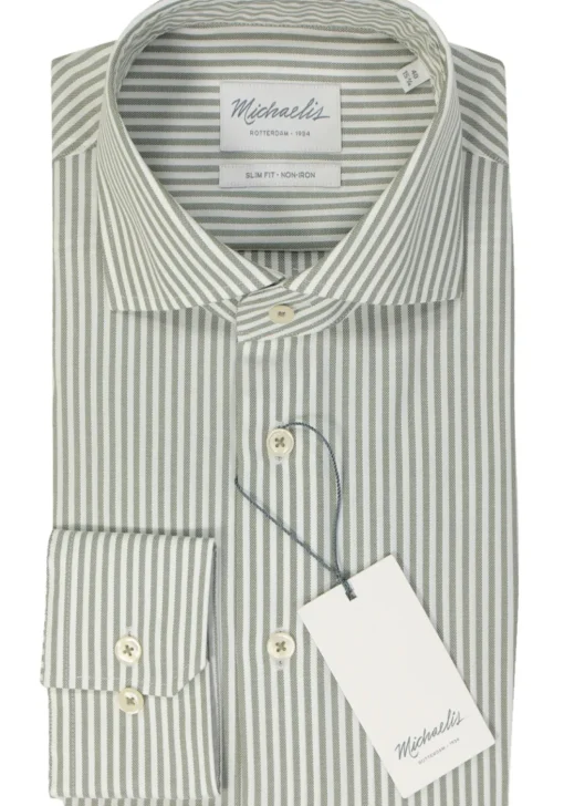 Michaelis slim fit heren overhemd, Oxford, groen gestreept