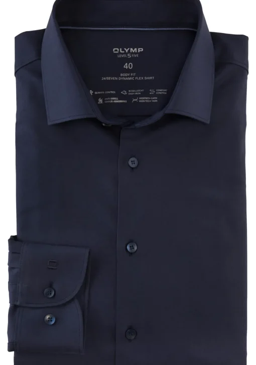OLYMP 24/7 Level 5 body fit overhemd, twill, marine blauw