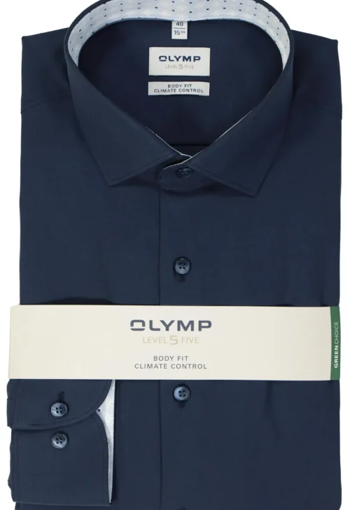 OLYMP 24/7 Level 5 body fit overhemd, twill, marine blauw