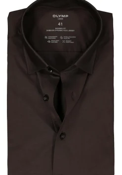OLYMP 24/7 modern fit overhemd, tricot, zwartbruin