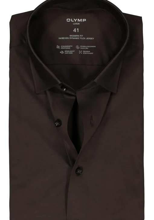 OLYMP 24/7 modern fit overhemd, tricot, zwartbruin