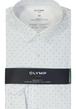 OLYMP 24/7 modern fit overhemd, tricot, wit dessin