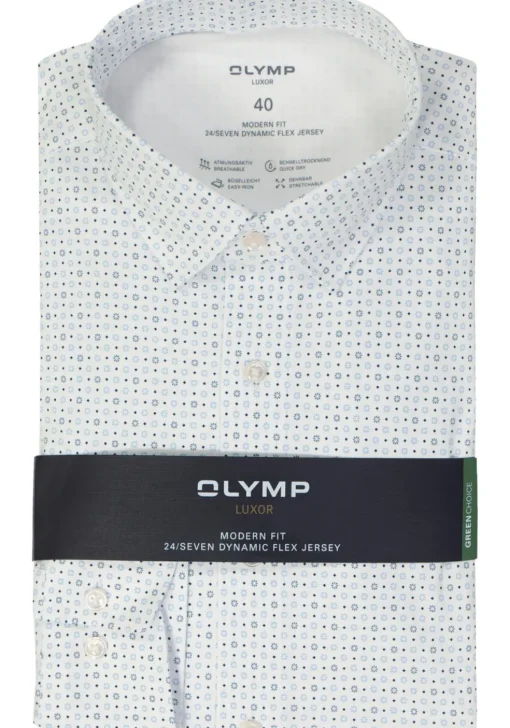 OLYMP 24/7 modern fit overhemd, tricot, wit dessin
