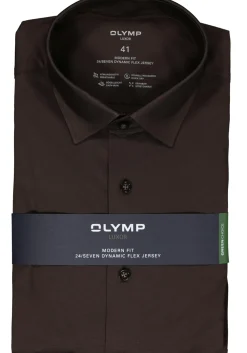 OLYMP 24/7 modern fit overhemd, tricot, zwartbruin