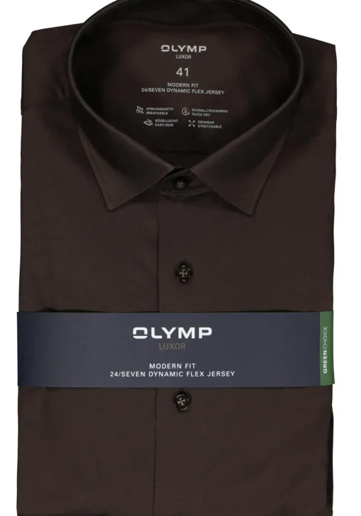 OLYMP 24/7 modern fit overhemd, tricot, zwartbruin